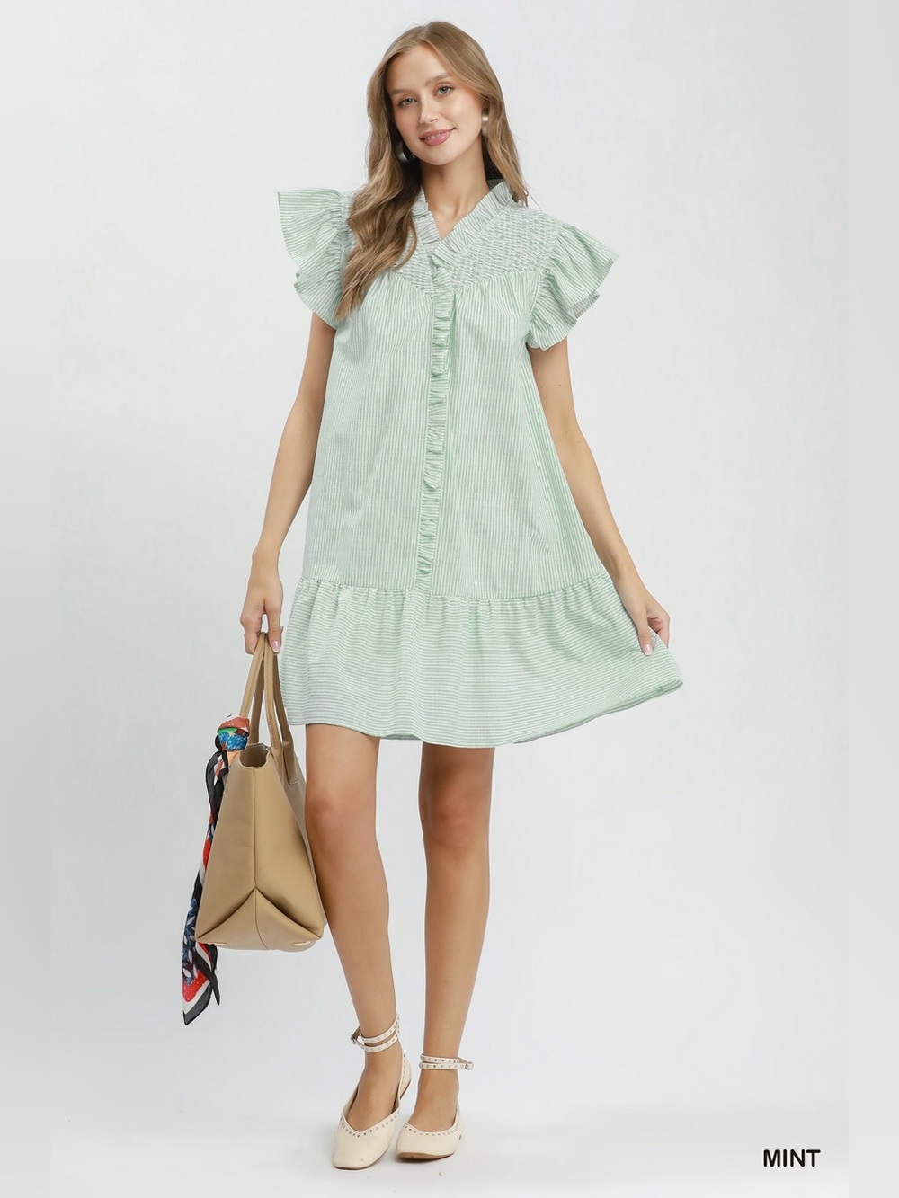 Umgee Stripe Smocked Yoke Ruffle Dress🛍️